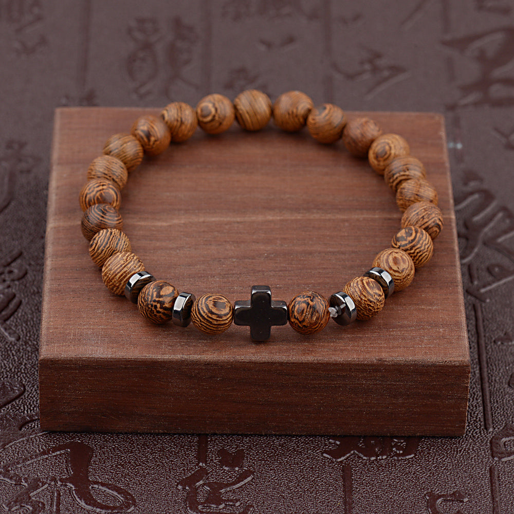 Christianartworkshop Pulsera de cuentas de madera con cruz - image 1