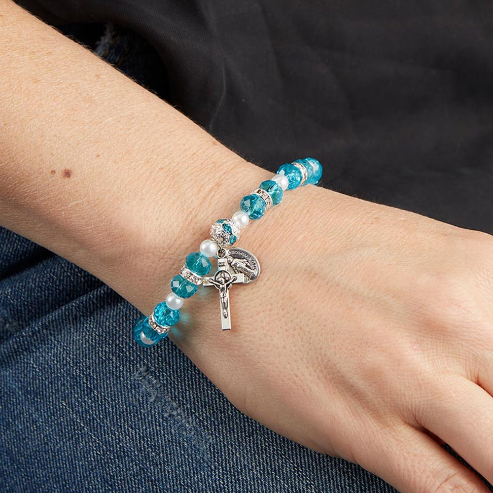 Christianartworkshop Pulsera elástica de cuentas de cristal con crucifijo y medalla milagrosa - image 1