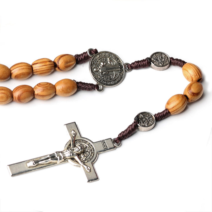 Rosario de San Benito de madera de olivo natural con crucifijo. - image 3