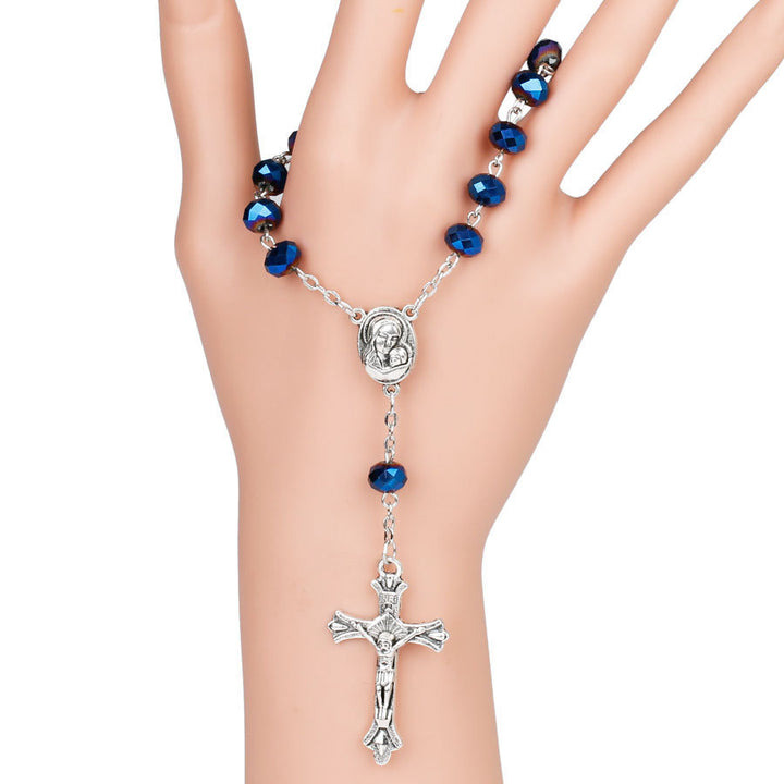 Pulsera de rosario de la Virgen María con piedras preciosas de cristal azul - image 4