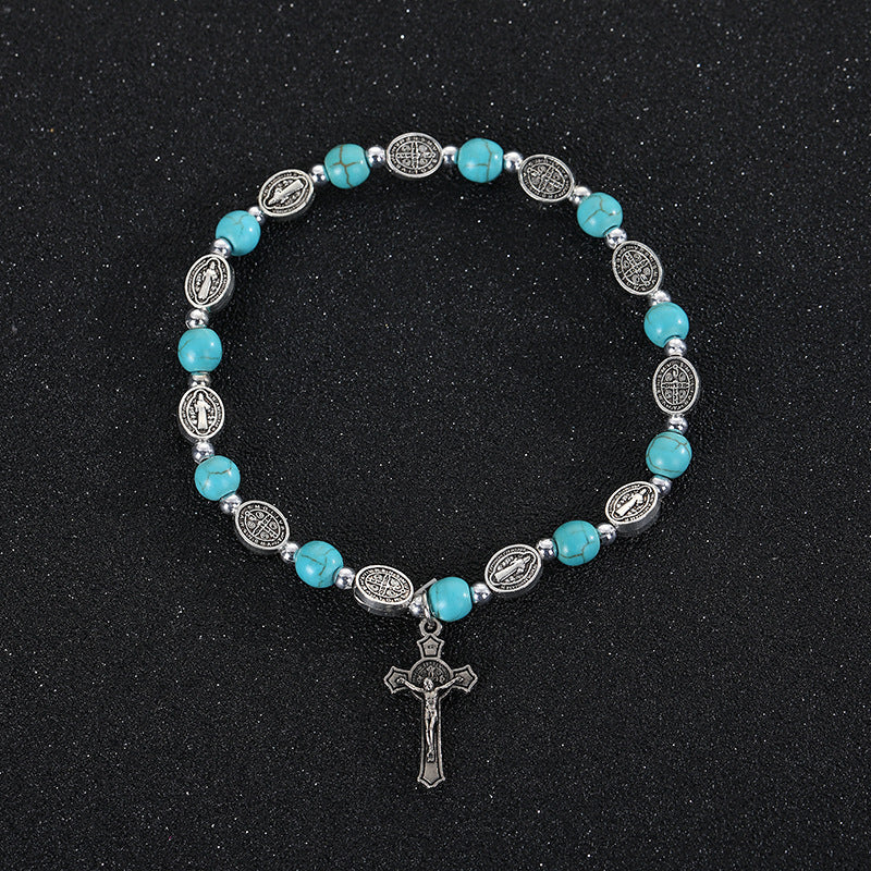 Christianartworkshop Pulsera con cruz de San Benito de ágata y turquesa - Turquesa - image 3
