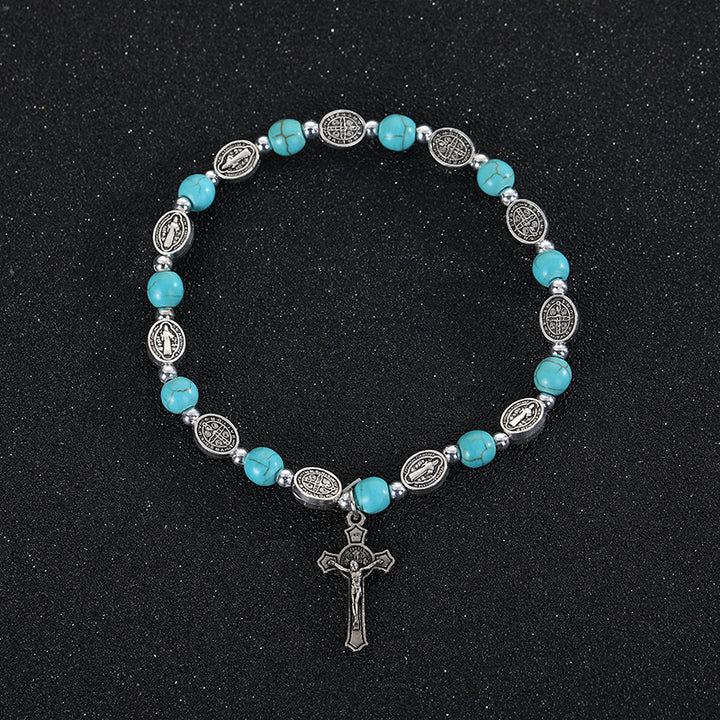 Christianartworkshop Pulsera con cruz de San Benito de ágata y turquesa - Turquesa - image 3