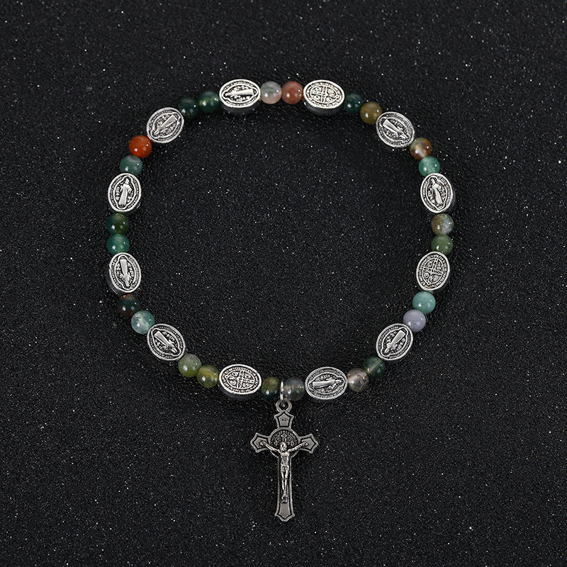 Christianartworkshop Pulsera con cruz de San Benito de ágata y turquesa - Ágata - image 0