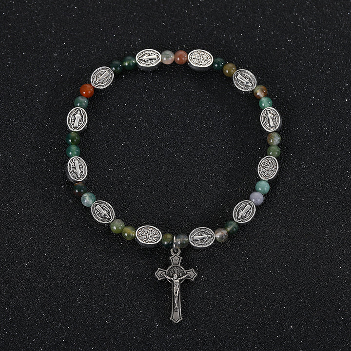 Christianartworkshop Pulsera con cruz de San Benito de ágata y turquesa - Ágata - image 0