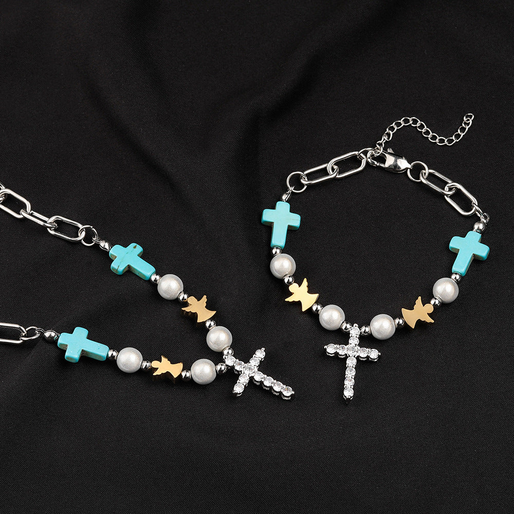 Christianartworkshop Pulsera/collar de titanio con cruz de circonita turquesa, hecha a mano. - image 2