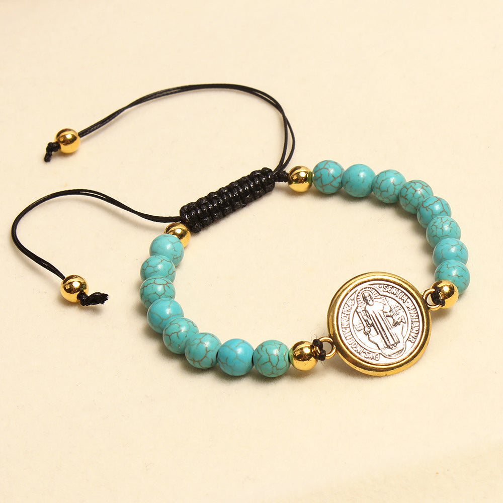 Christianartworkshop Pulsera de cuentas turquesa con la oración y la bendición de San Benito - image 1