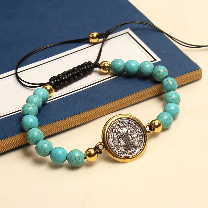 Christianartworkshop Pulsera de cuentas turquesa con la oración y la bendición de San Benito - San Benito - image 0