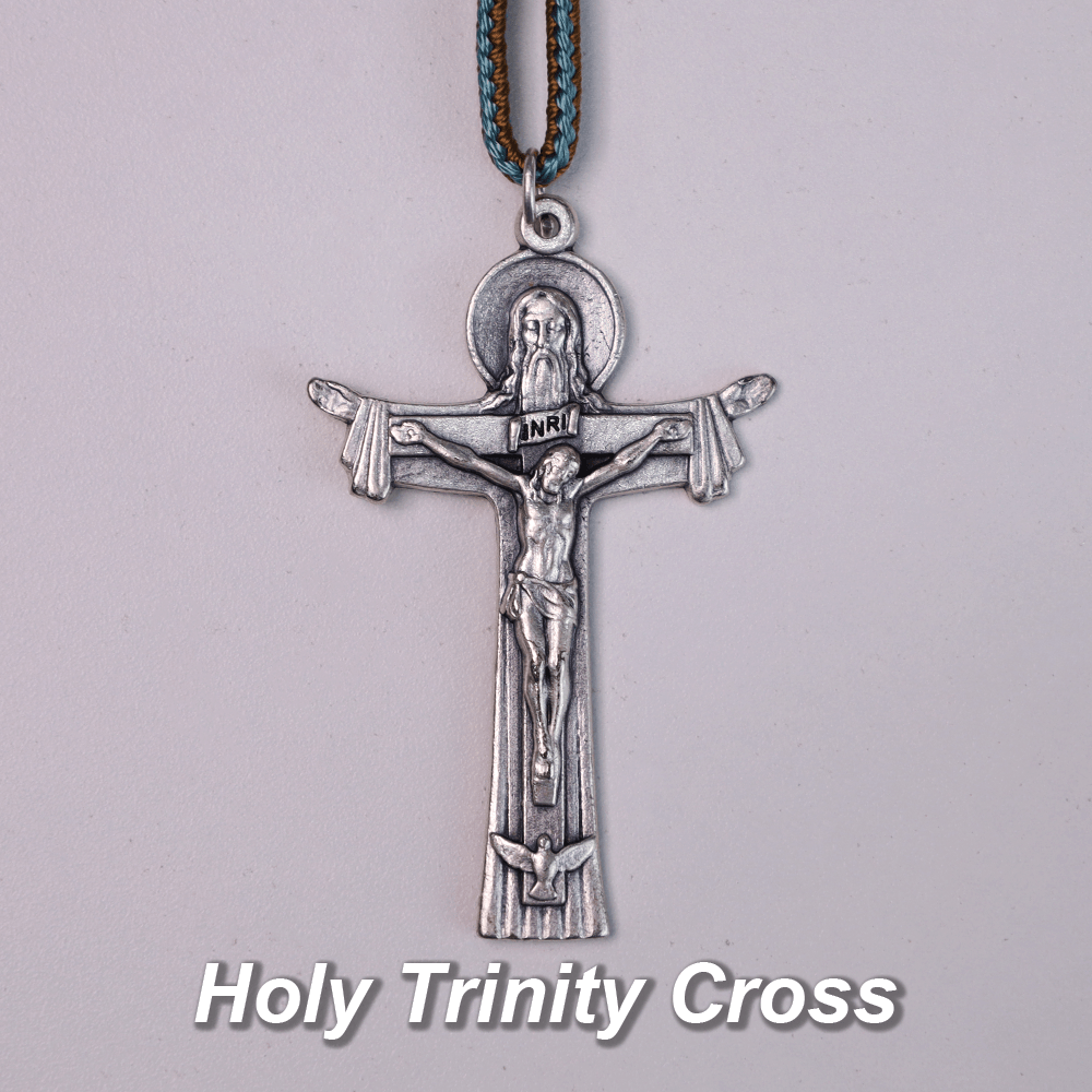 Rosario de bolsillo de madera de olivo con la medalla de María José con el Niño Jesús y la cruz de la Santísima Trinidad. - image 1