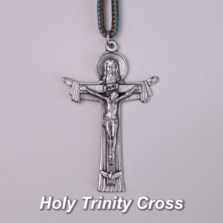 Rosario de bolsillo de madera de olivo con la medalla de María José con el Niño Jesús y la cruz de la Santísima Trinidad. - image 1
