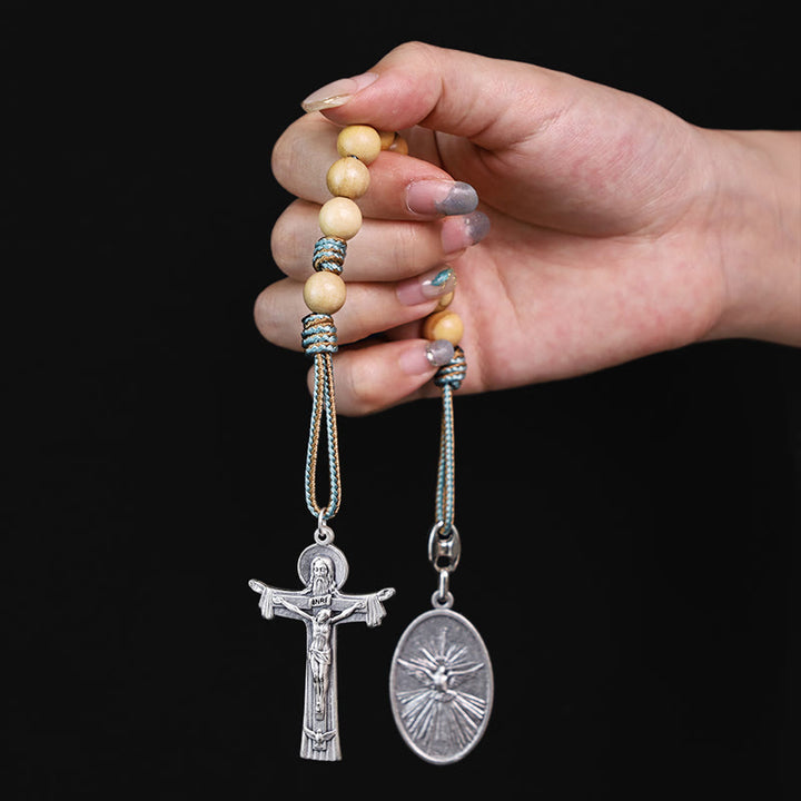 Rosario de bolsillo de madera de olivo con la medalla de María José con el Niño Jesús y la cruz de la Santísima Trinidad. - image 3