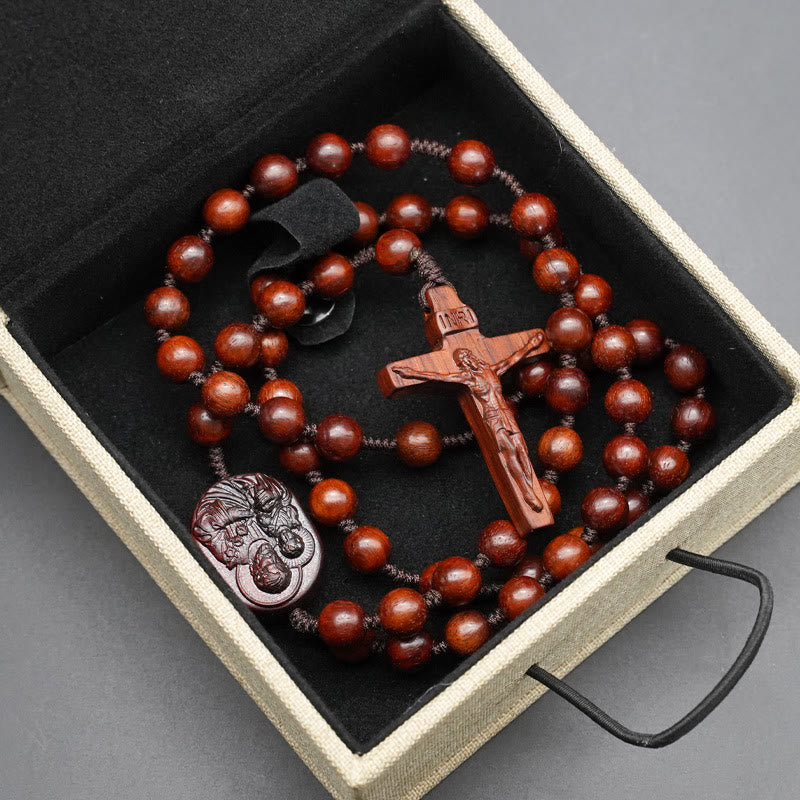 Christianartworkshop Rosario con crucifijo de cuentas de madera de olivo - Palo de rosa de 10 mm - image 1