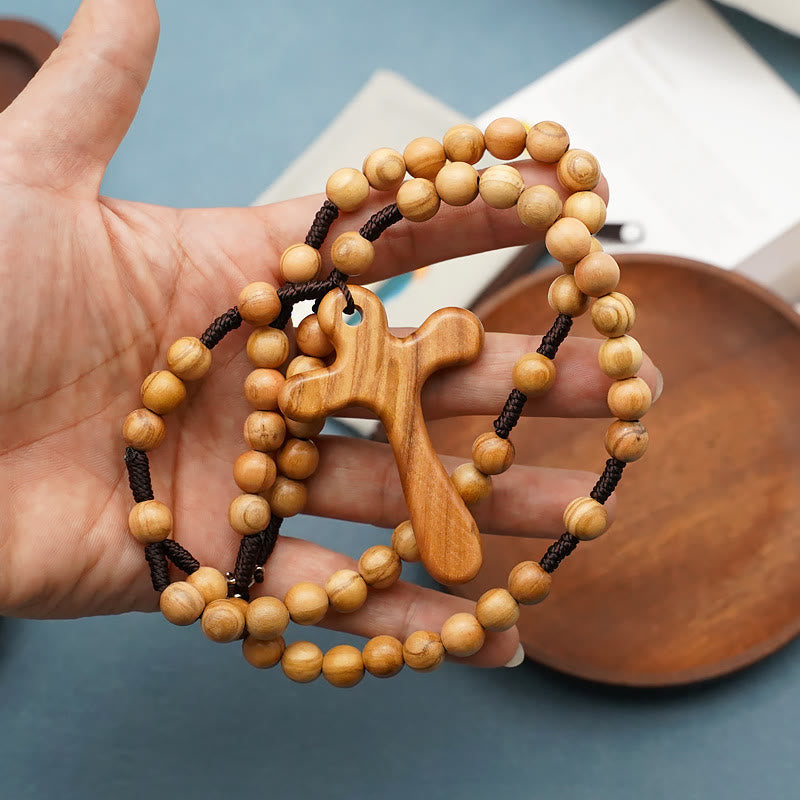 Christianartworkshop Rosario para coche con cruz de madera de olivo pulida, hecho a mano - Cuentas de aceituna de calidad - image 0