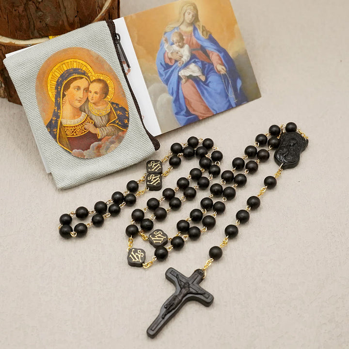 Christianartworkshop Rosario de oración de alta calidad con cuentas de olivo, palo de rosa y ébano, hecho a mano. - Ébano - image 7