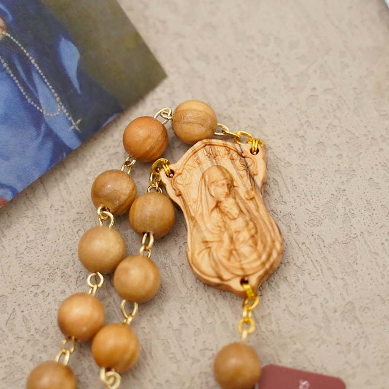 Christianartworkshop Rosario de oración de alta calidad con cuentas de olivo, palo de rosa y ébano, hecho a mano. - image 2
