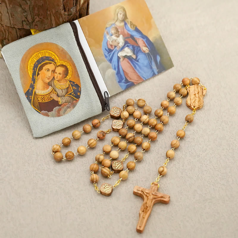 Christianartworkshop Rosario de oración de alta calidad con cuentas de olivo, palo de rosa y ébano, hecho a mano. - Madera de olivo - image 0
