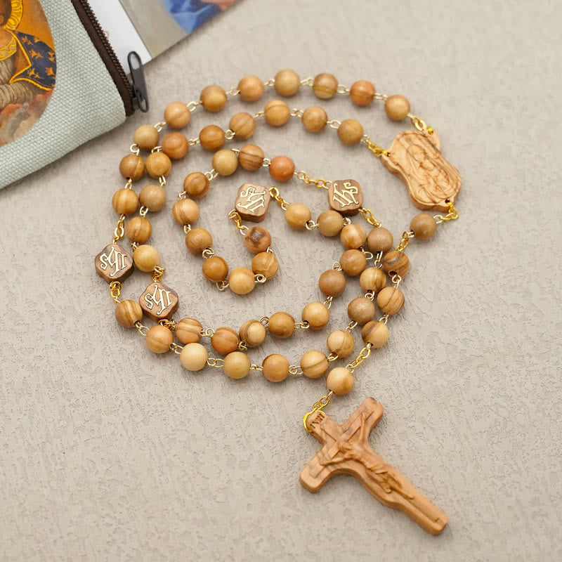 Christianartworkshop Rosario de oración de alta calidad con cuentas de olivo, palo de rosa y ébano, hecho a mano. - image 6