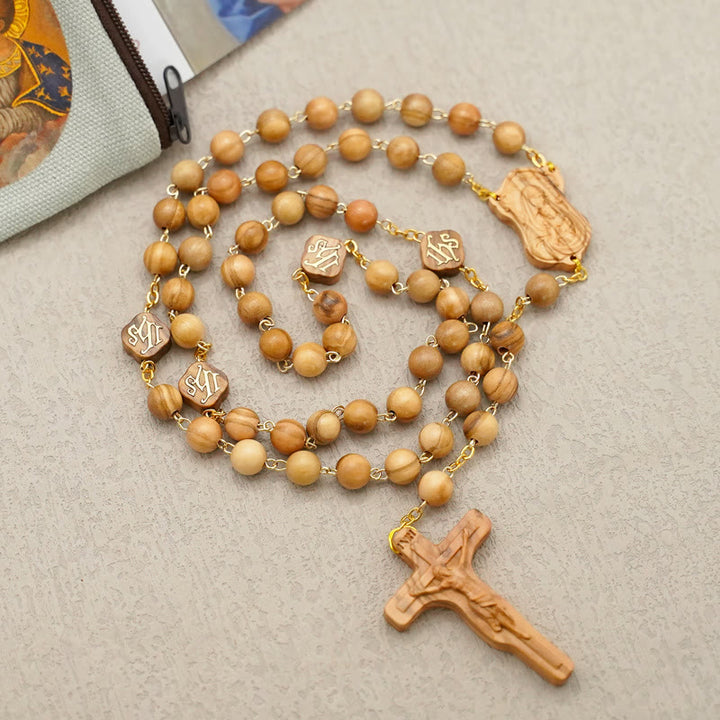 Christianartworkshop Rosario de oración de alta calidad con cuentas de olivo, palo de rosa y ébano, hecho a mano. - image 6