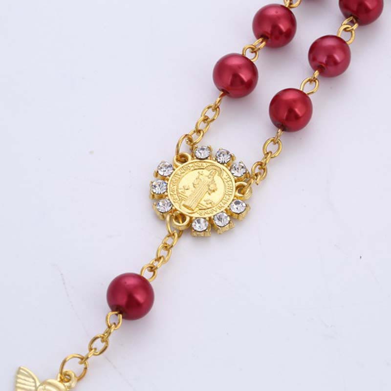 Pulsera de rosario de Jesús con dije de ángel dorado de 8 mm - image 1