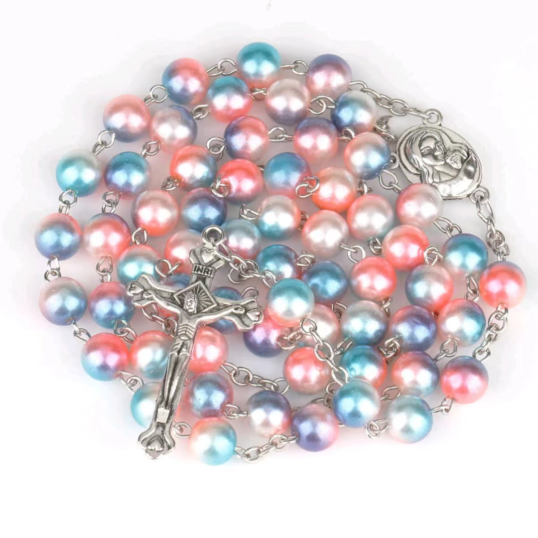 Christianartworkshop Rosario con crucifijo de plástico bicolor - Rosa y azul - image 0