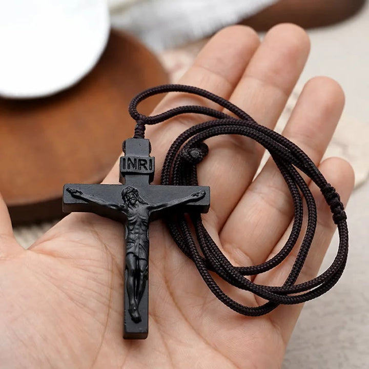 Christianartworkshop Collar de madera con crucifijo de Jesús - Negro - image 7