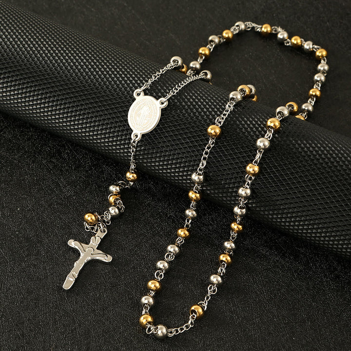 Rosario con crucifijo de San Benito y cuentas de acero inoxidable - Multicolor - image 0