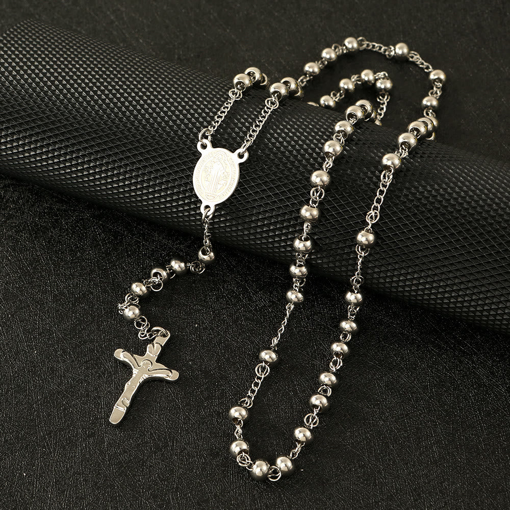 Rosario con crucifijo de San Benito y cuentas de acero inoxidable - Plata - image 2