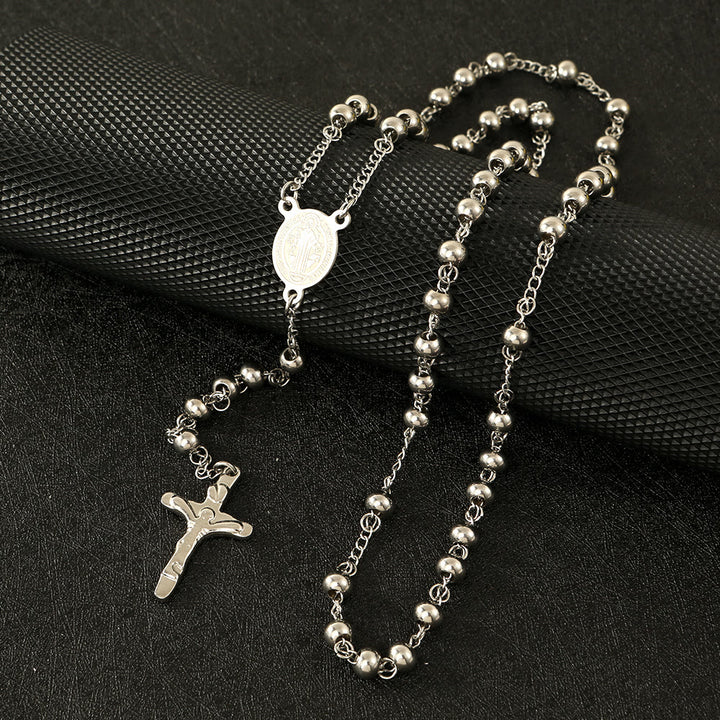 Rosario con crucifijo de San Benito y cuentas de acero inoxidable - Plata - image 2