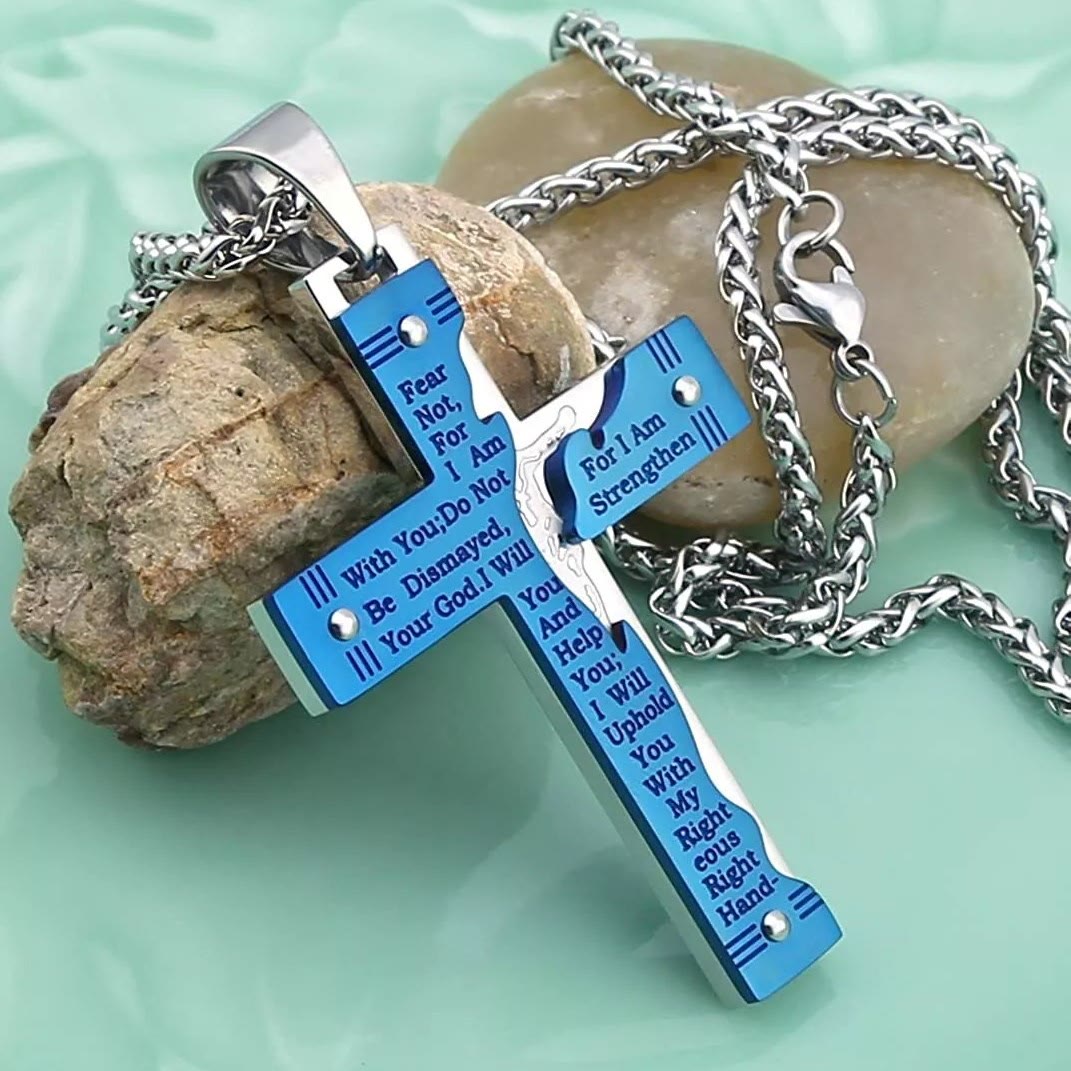 Christianartworkshop Jesús Christianartworkshop Crucifijo Religión Cruz Colgante Collar - Azul - image 5