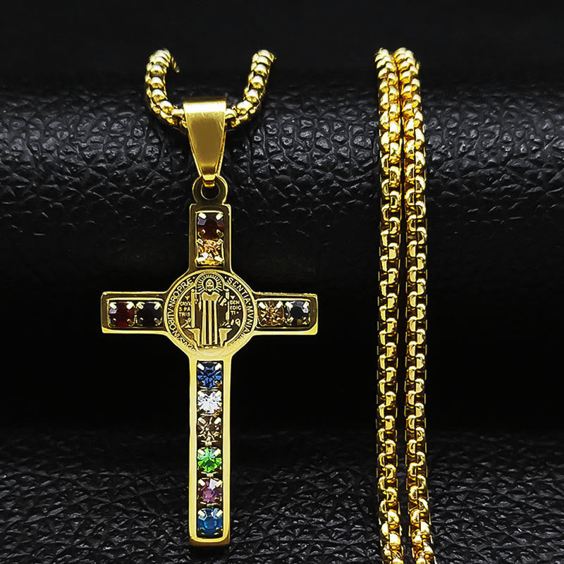 Christianartworkshop Collar con 12 cristales y cruz de San Benito - Dorado - image 0