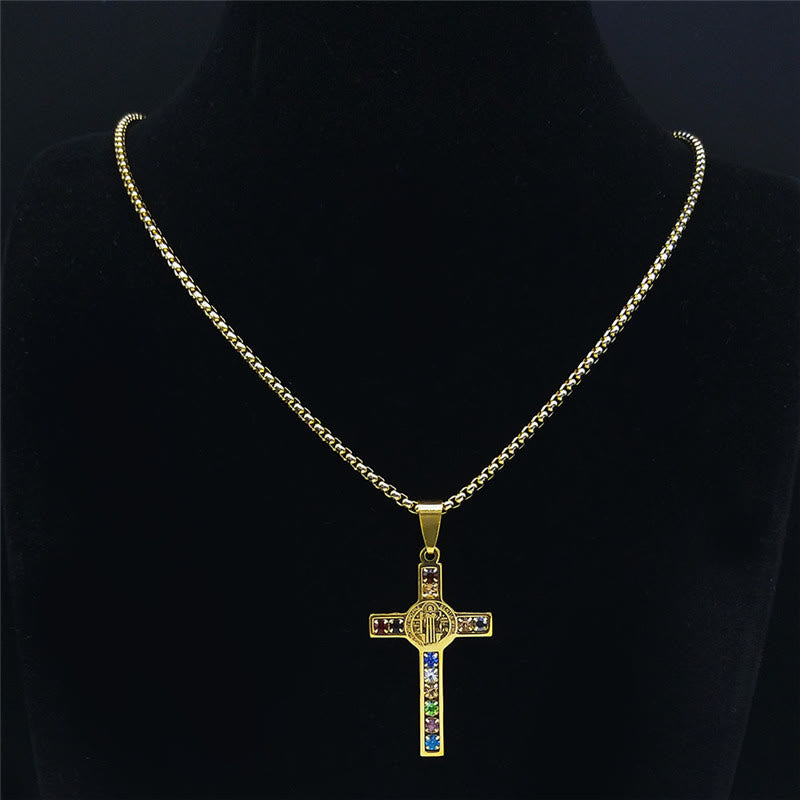 Christianartworkshop Collar con 12 cristales y cruz de San Benito - image 1