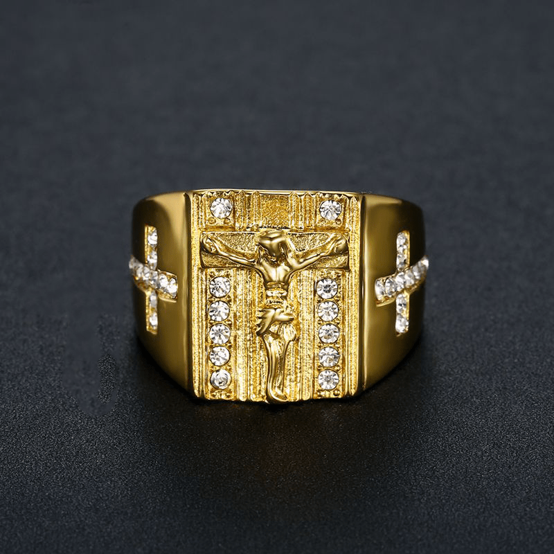 Christianartworkshop Anillo religioso con crucifijo de Jesús y circonitas - image 1