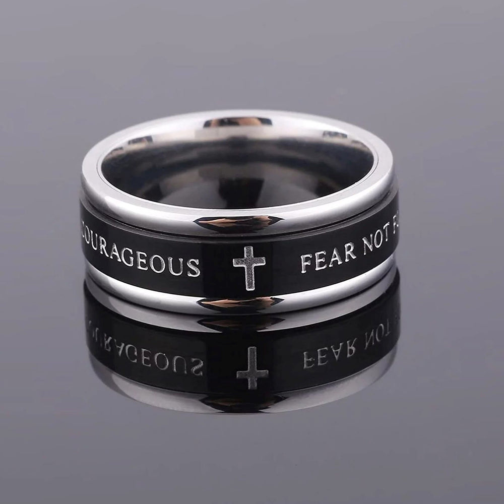 Christianartworkshop Anillo giratorio con bordes escalonados en forma de cruz en titanio negro/dorado - image 1