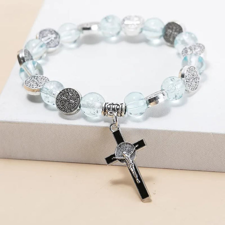 Christianartworkshop Pulsera con colgante de aleación con cruz de Jesús y cuentas - Azul - image 8