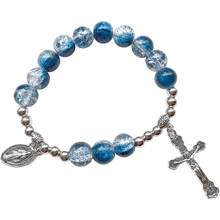 Christianartworkshop Pulsera de cristal bicolor con medallón milagroso y crucifijo - Océano - image 2