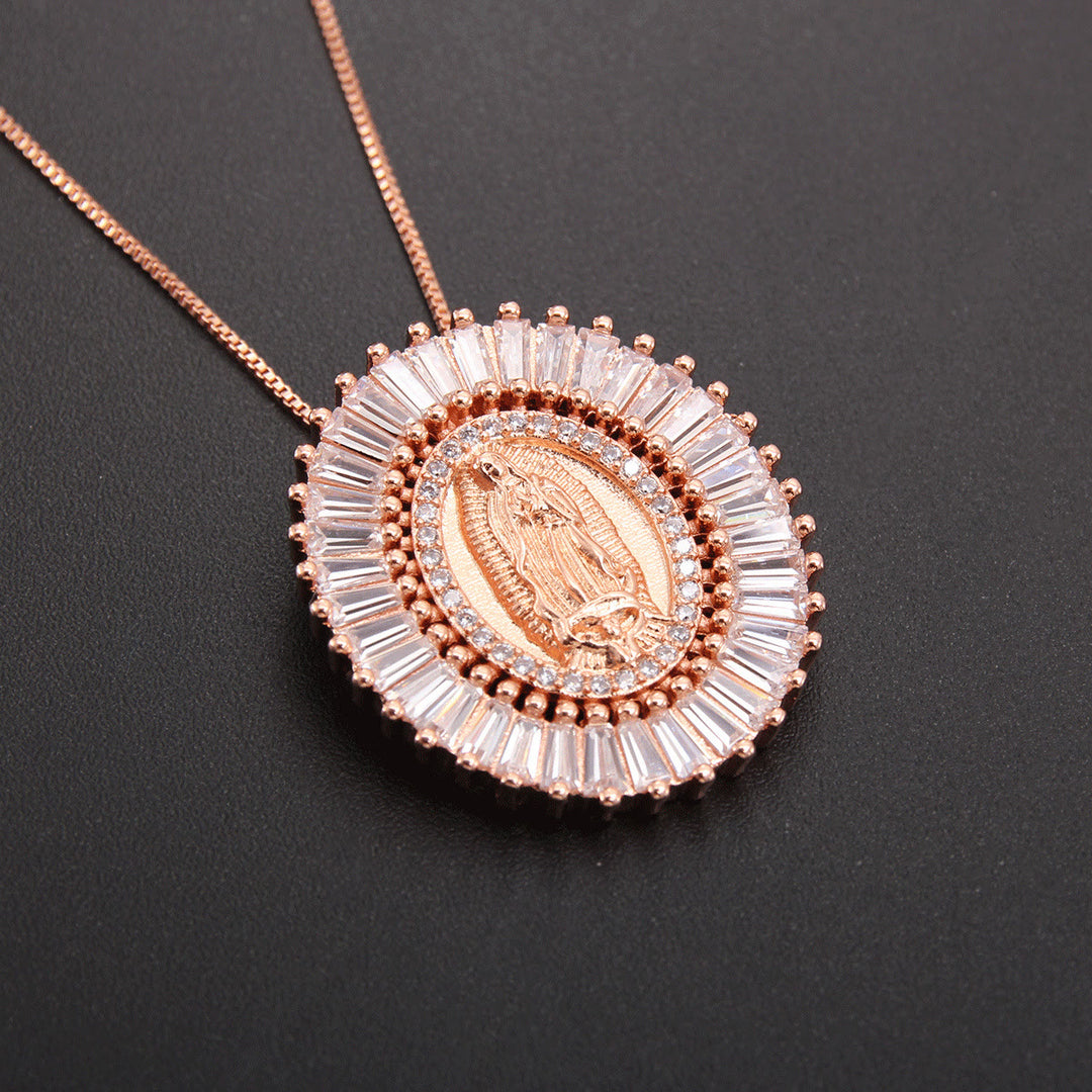 Christianartworkshop Collar con colgante amuleto de circonita de Nuestra Señora de Guadalupe - Oro rosa - image 4