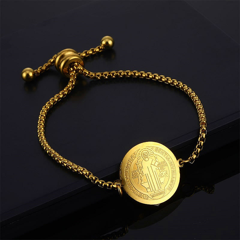 Christianartworkshop Pulsera ajustable con medalla grabada de San Benito - Dorado - image 0