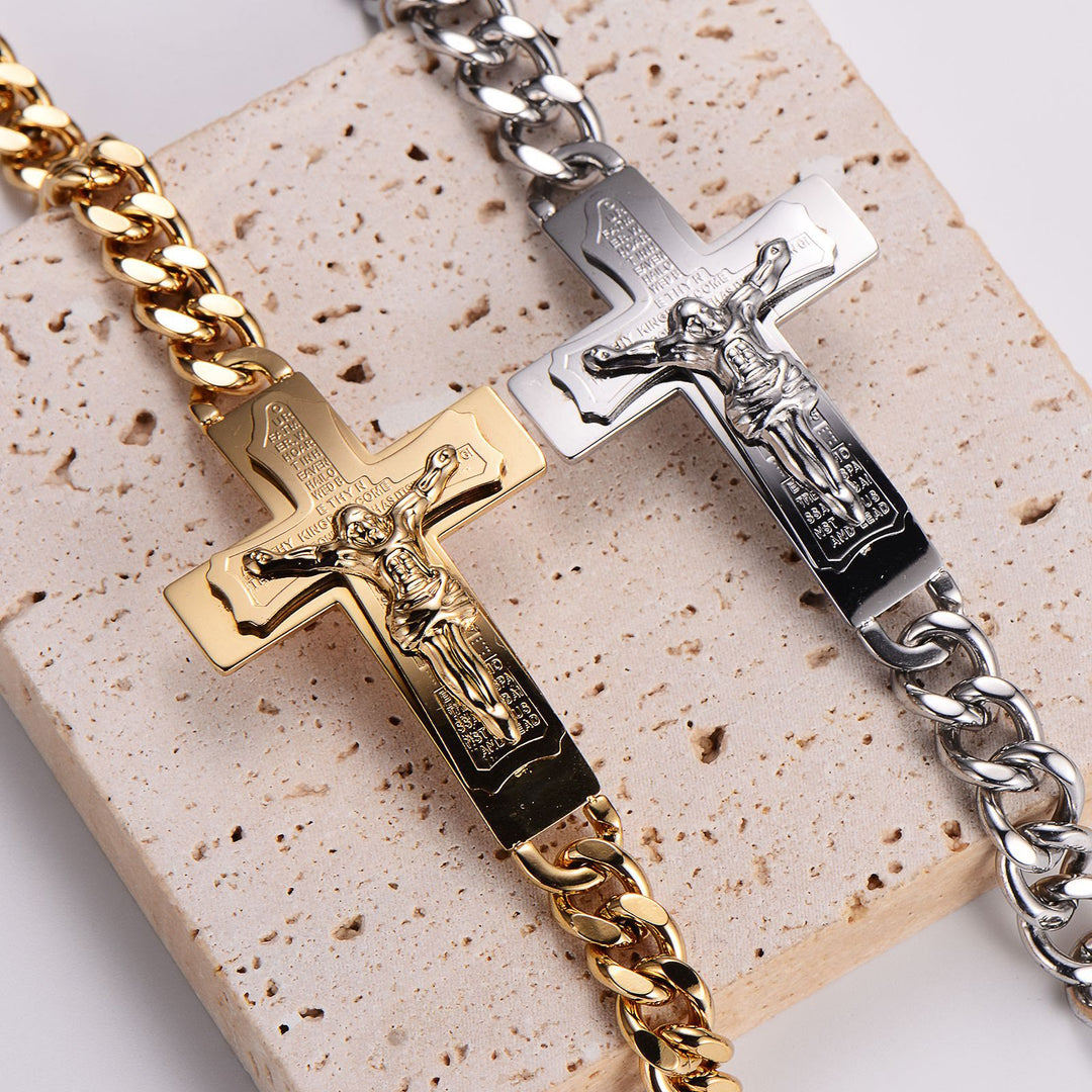 Christianartworkshop Pulsera rígida sólida con crucifijo, versículo bíblico y cruz de Jesús. - image 0