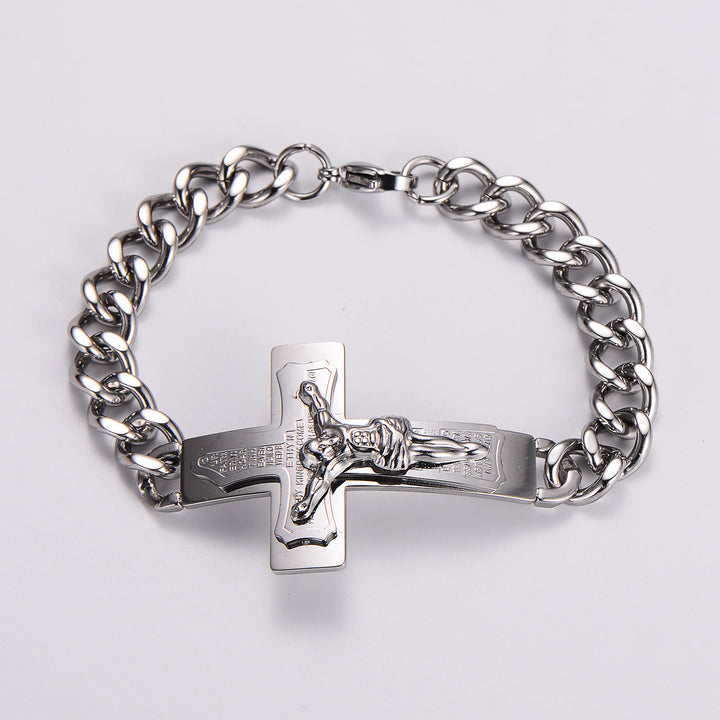 Christianartworkshop Pulsera rígida sólida con crucifijo, versículo bíblico y cruz de Jesús. - Español - Plata - image 4