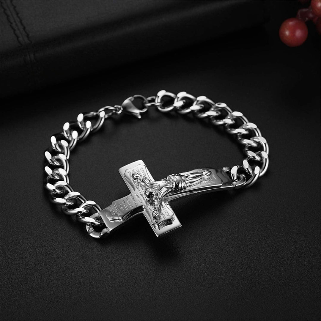 Christianartworkshop Pulsera rígida sólida con crucifijo, versículo bíblico y cruz de Jesús. - image 5