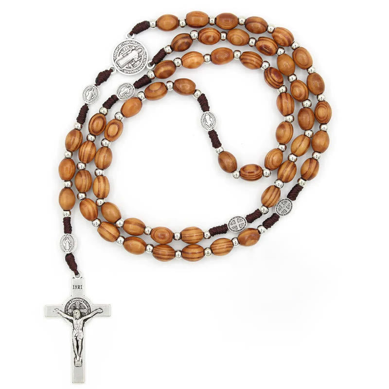 Rosario de San Benito de madera de olivo natural con crucifijo. - image 6