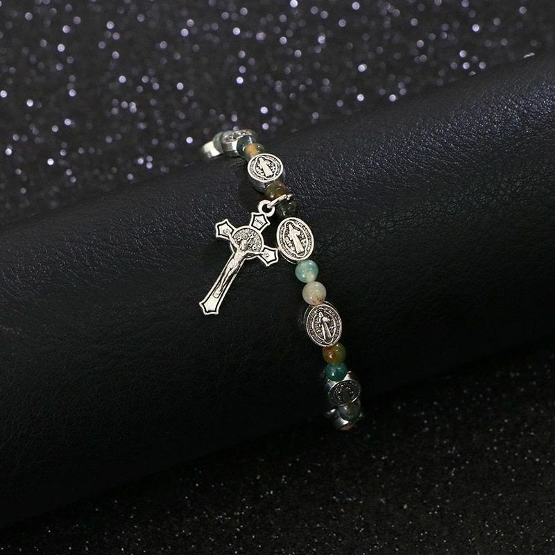 Christianartworkshop Pulsera con cruz de San Benito de ágata y turquesa - image 1