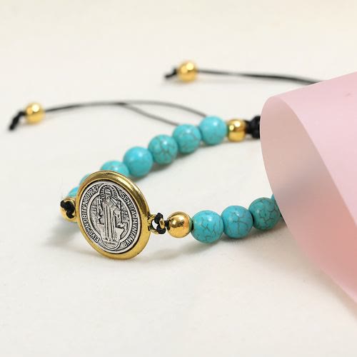 Christianartworkshop Pulsera de cuentas turquesa con la oración y la bendición de San Benito - image 3