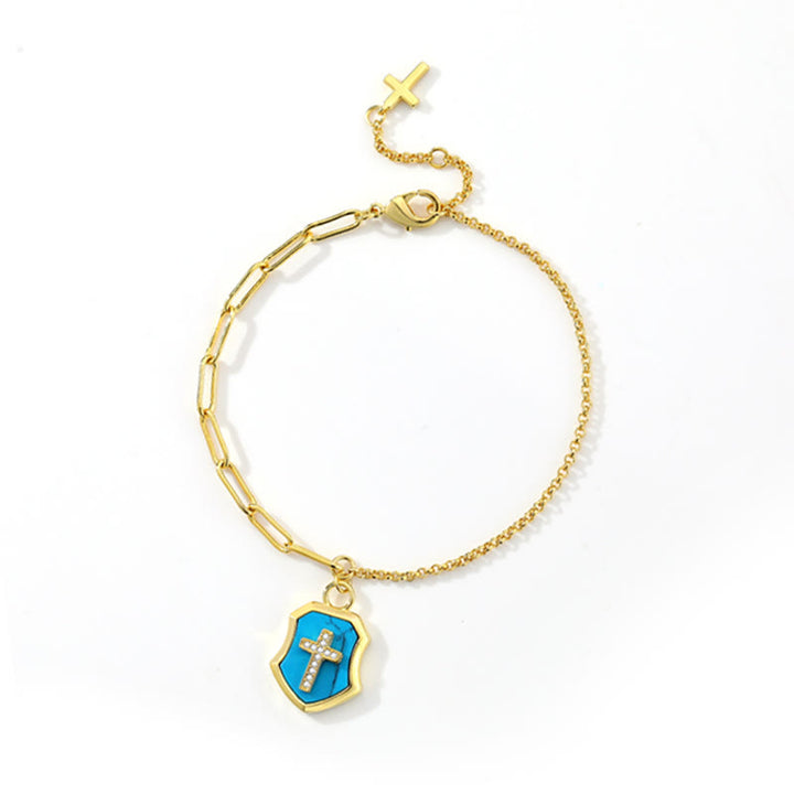 Christianartworkshop Pulsera de bendición con escudo de cruz turquesa y piedras de circonita - image 3