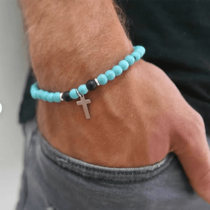 Christianartworkshop Pulsera elástica turquesa con bendición - image 1