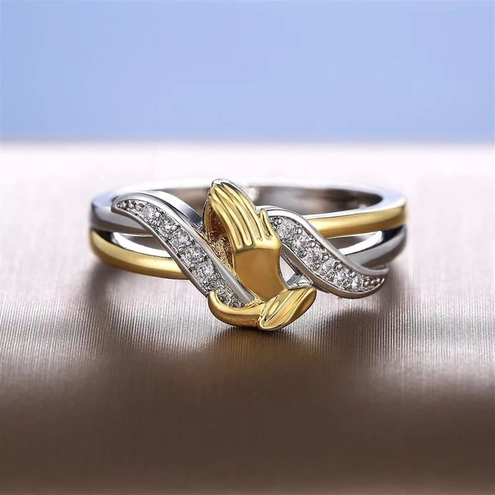 Christianartworkshop Anillo de oro y plata con manos rezando - image 3