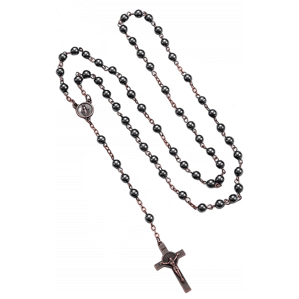 Rosario de piedra biliar negra con medallón y crucifijo de San Benito - Cadena de bronce - image 7