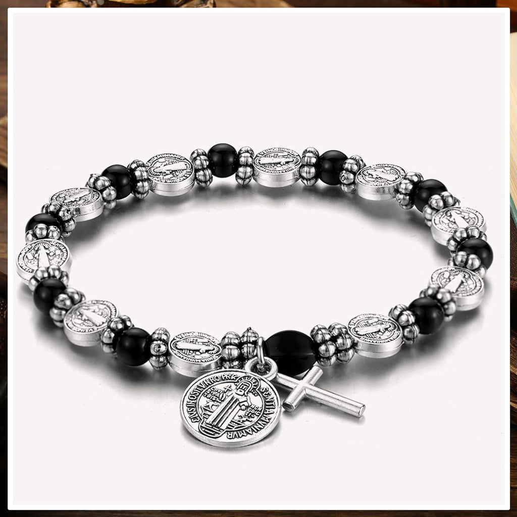 Christianartworkshop Pulsera de rosario con medalla de San Benito de plata - image 3