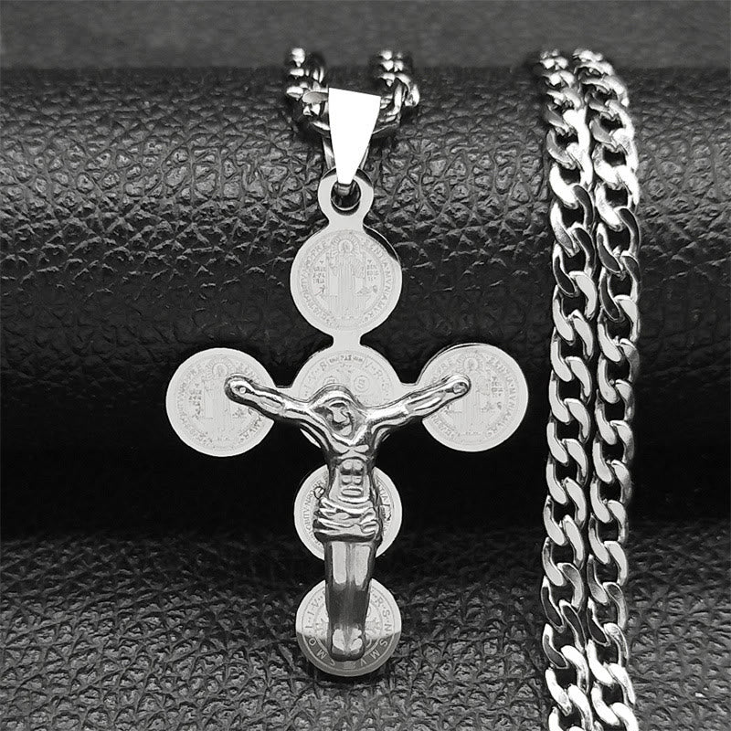 Christianartworkshop Collar con colgante de cruz de la Medalla de San Benito - Plata - image 5