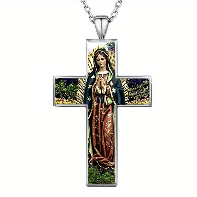 Christianartworkshop Collar con colgante de cruz de la Virgen María, joyería religiosa - image 2