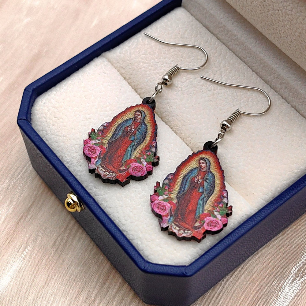 Christianartworkshop Pendientes coloridos de la Virgen María de Nuestra Señora de Guadalupe - image 1